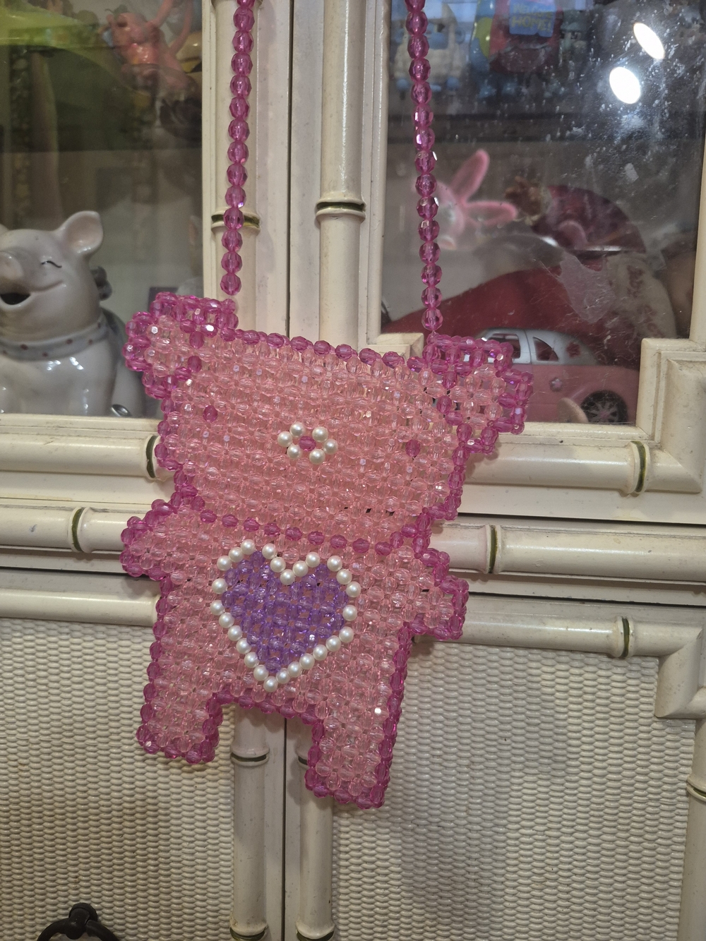 Pink Beaded Bear Crossbody Bag for Kids
